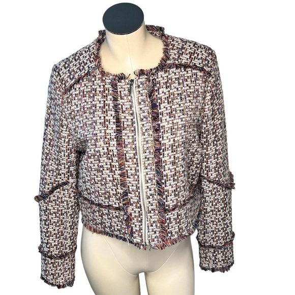 CAROLINA BELLE Montreal Crop Tweed Zip Front Multicolor Blazer Jacket Size L - Picture 2 of 16
